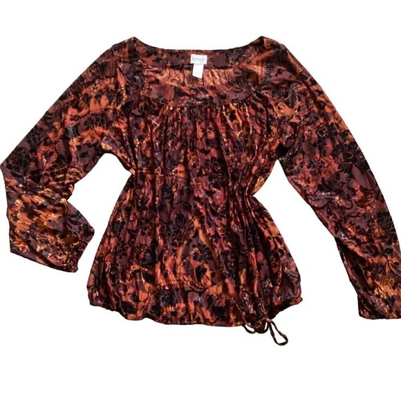 Chico's Sheer Flocked Velvet Floral BOHO Peasant Top (XL/16) #81B - Picture 5 of 7